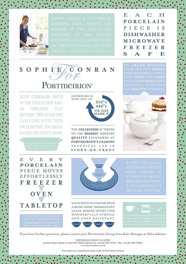 Portmeirion Sophie Conran 11" Round Roasting Dish, Porcelain Casserole Baking Dish, Dishwasher, Microwave, Freezer, Oven Safe, Versatile Cookware for Roasting, Baking, and Serving (White)