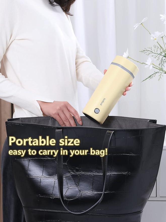 balbali Travel Kettle - 12oz Portable Electric Kettle for Boiling Water - Self Heating Cup/Thermos - Single Size Personal Tea Maker -Hot Water Boiler/Heater/Warmer - Yellow