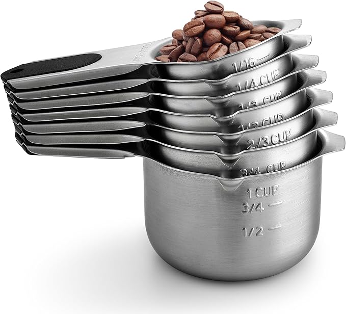Spring Chef Magnetic Stainless Steel Measuring Cups (Patent Pending), Kitchen Tools with Easy to Read Markings for Measuring Dry or Liquid Ingredients, Set of 7, Black