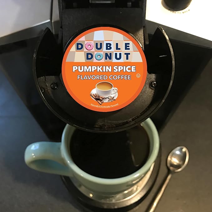 Double Donut Coffee Pumpkin Spice Flavored Coffee Pods, Medium Roast Coffee, Compatible with Keurig K Cups Brewers, 20 Count