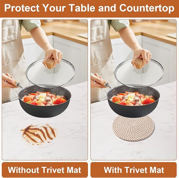 7 Inch Trivets for Hot Dishes, Pots and Pans, 5 Heat Resistant Pot Holders for Kitchen, Home Essentials, Hot Pads for Countertop and Table, Farmhouse Decor Vase Mats, Brown