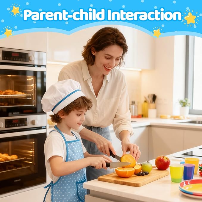 11 PCS Kids Chef Costume Set, Cooking & Baking Toys for Toddlers 3-8 with Adjustable Apron, Pretend Play Gift for Boys & Girls Birthday Xmas(Blue)