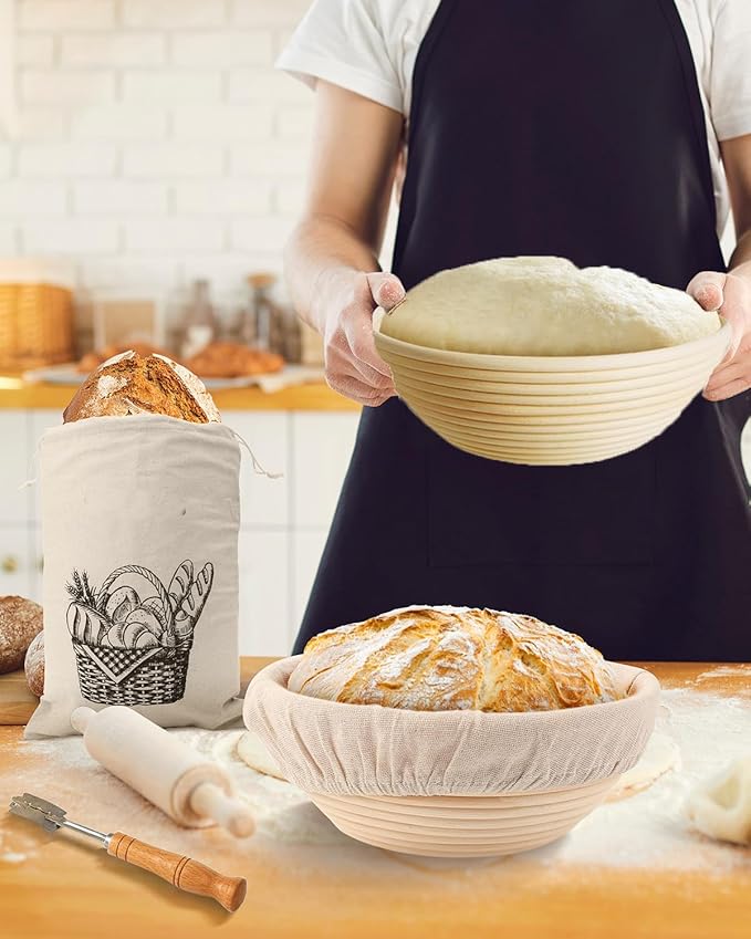 Sourdough Bread Baking Supplies Tools,9 Inch Round Banneton Bread Proofing Basket Set,Sourdough Starter Kit Gift for Bread Making