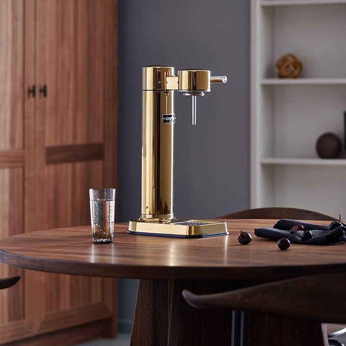 Aarke Carbonator lll with CO2 Cylinder, Sparkling & Carbonation Water Machine, Stainless Steel with PET BPA-Free Reusable Bottle Volume 1L/34 fl oz (Gold)