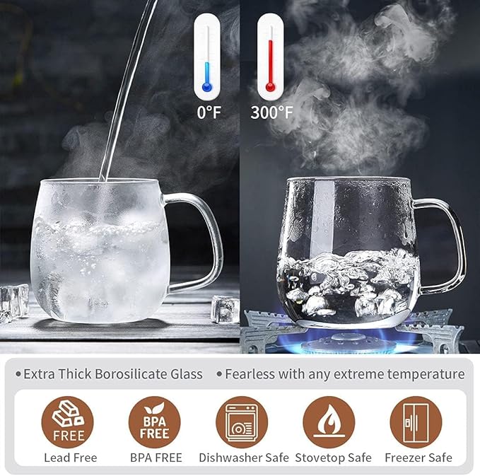 Glass Teacups 4 Pack Glass Tea Cup with Infuser and Lid, 17.6oz/520ml Large Borosilicate Teacup,Tea Clear Mug Cup for Loose Leaf Blooming Tea, Microwave & Dishwasher Safe