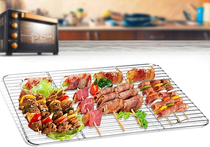 TeamFar Baking Sheet with Rack Set, Stainless Steel Baking Pan Tray Cookie Sheet with Cooling Rack, Non Toxic & Healthy, Easy Clean & Dishwasher Safe