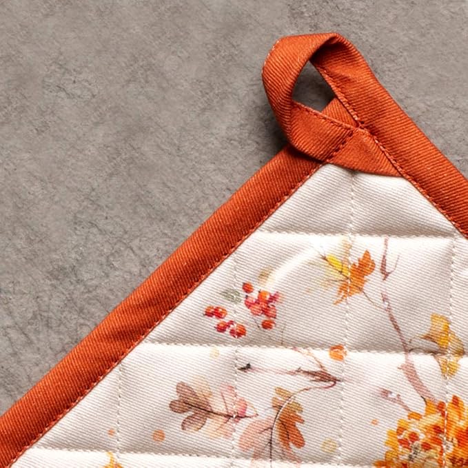 Maison d' Hermine 100% Cotton Oven Mitt & Pot Holder Set (7.5"x13" & 8"x8") Heat Resistant BBQ Cooking Gloves with Loop, Baking, Grilling, Kitchen, Handling Hot Pans (Kelim - Prairie)