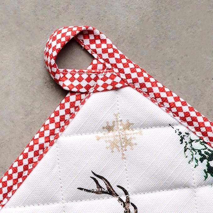 Maison d' Hermine Pot Holders Set 100% Cotton Heat Resistant Potholders 8" x 8" Hot Pads with Loop BBQ, Cooking, Baking, Grilling, Kitchen, Handling Hot Pans (Pack of 2, Rural Christmas)
