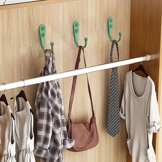 15 Pcs Black Wall Mounted Coat Hooks, Hanger Hook with 30 Pieces Screws for Towel, Key, Robe, Scarf, Bag, Cap, Coffee Cup, Mugs(Green)