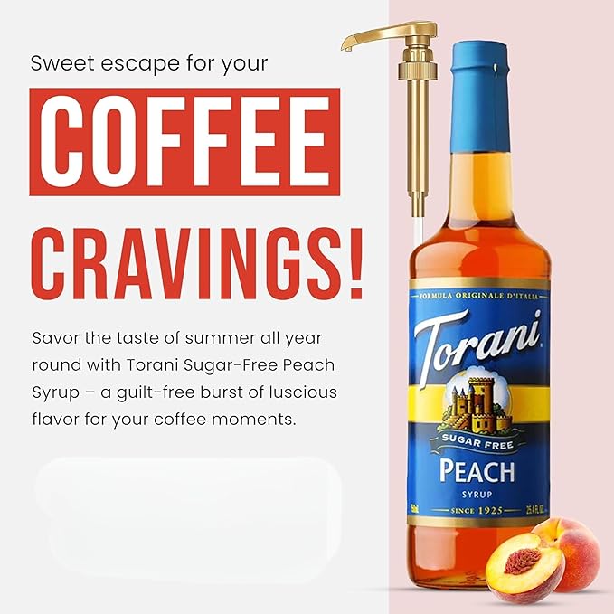 Jimoco® Syrup Pump Dispenser + Torani® Sugar Free Peach Syrup, 25.4 oz - Coffee Syrup Pump & Flavoring Bundle