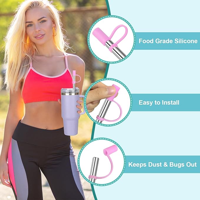 Reusable Stainless Steel Straws Set 6 PCS with 6 Silicone Tips, 2 Straw Brush, 1 Storage Case, Different Sizes of Metal Straws Reusable, Suitable for 14, 20, 30 oz Cups Tumbler,for Hot/Cold Drinks