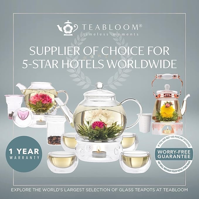 Teabloom Extra-Large Multi-Brew Borosilicate Glass Teapot + Kettle + Pitcher – Steep and Serve Hot Tea, Iced Tea, Cold Brew Tea and Fruit Infused Water – Legacy Tea Maker (51 OZ or 85 OZ)