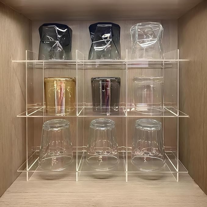 Cup Rack, Acrylic 3-Layer 3-Grid Storage Rack, Stanley Cup Mug Coffee Cup Storage DisplayRack, Kitchen, Office, Home Coffee Bar Storage Rack - Transparent