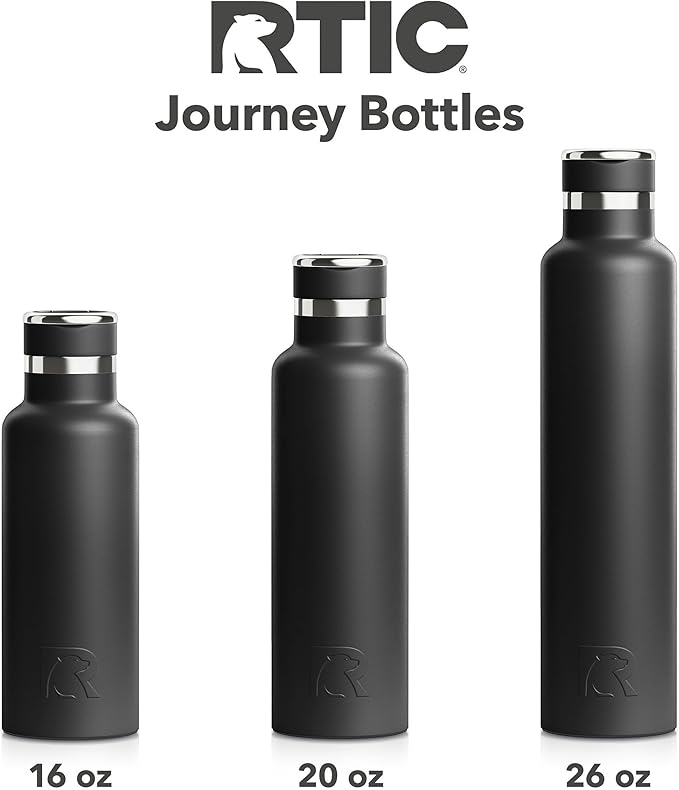RTIC 26oz Journey Bottle Metal Stainless Steel Vacuum Insulated, BPA Free, Reusable, for Water, Hot and Cold Drinks, Travel, Sports, Camping, Black