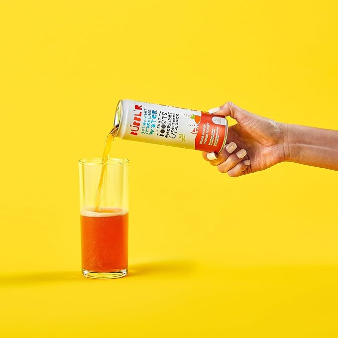 BUBBL'R blood orange mango mingl'r, Antioxidant Sparkling Water with Natural Caffeine, 0g Sugar, Gluten Free, All Natural Flavors, 12 Fl Oz Cans, 12 Count