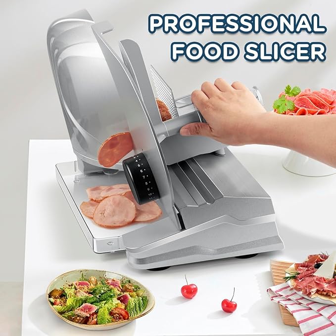 CUSIMAX Meat Slicer for Home with 1-20mm Adjustable Thickness,Electric Deli Slicer for Food Tray,Two 9" Stainless Steel Blades and Removable Food Carriage,Easy for Cut all Foods