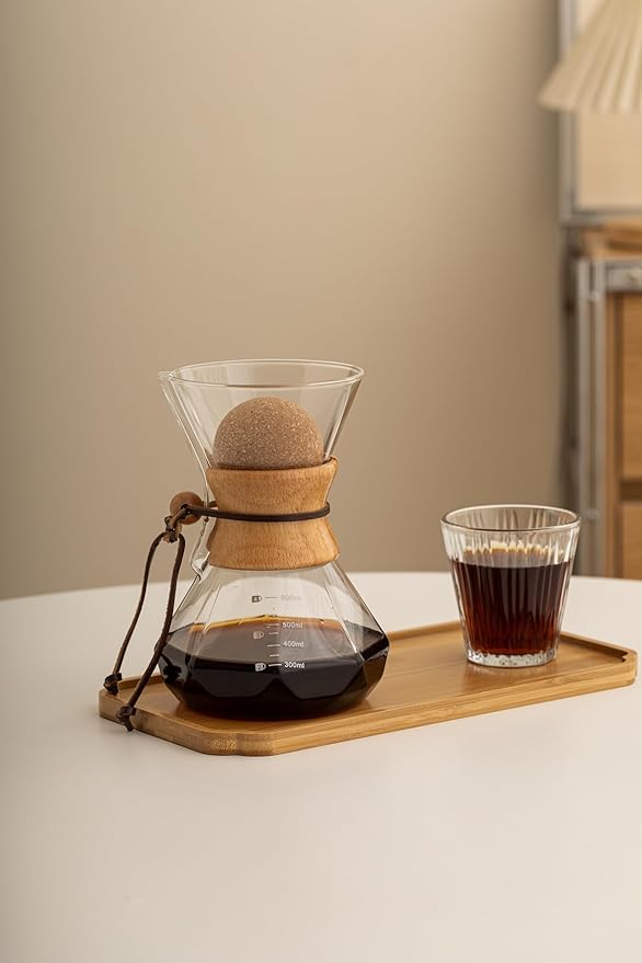 Pour Over Coffee Maker With Wood Sleeve,13.5oz/400mlPour Over Coffee Dripper,Pour Over Coffee Maker Set With Cork Stopper (13.5oz/400ml)