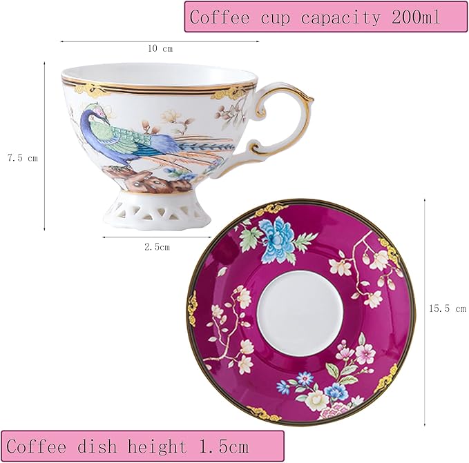 ACMLIFE Bone China Tea Cup and Saucer Set - Bone China Tea Coffee Cup and Saucer Set for 1 Luxury Fine China Tea Cup Set for One Blue Vintage Teacups and Saucers for Women Tea Party or Gift Giving