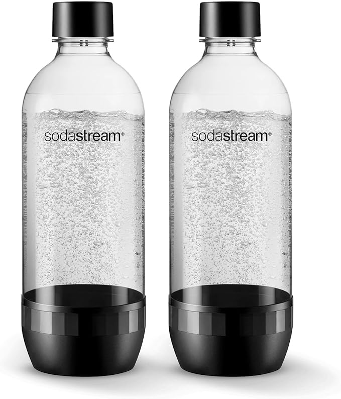 Soda Bottle Bundle 2-Pack Black 1L Carbonating + Deliqo 14" Bottles Cleaning Brush – For SodaStream Carbonating Water Seltzer