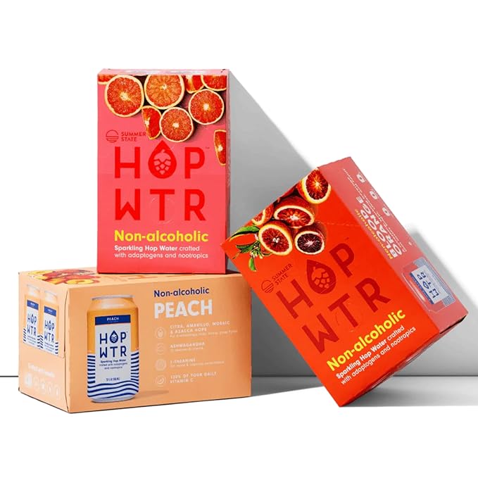 HOP WTR Sparkling Hop Water, Flavor Faves 36 Pack, Sugar Free, Low Carb Non Alcoholic Drinks, NA Beer, Adaptogen Drink, No Calories, Adaptogens & Nootropics for Added Benefits, 12 oz Cans