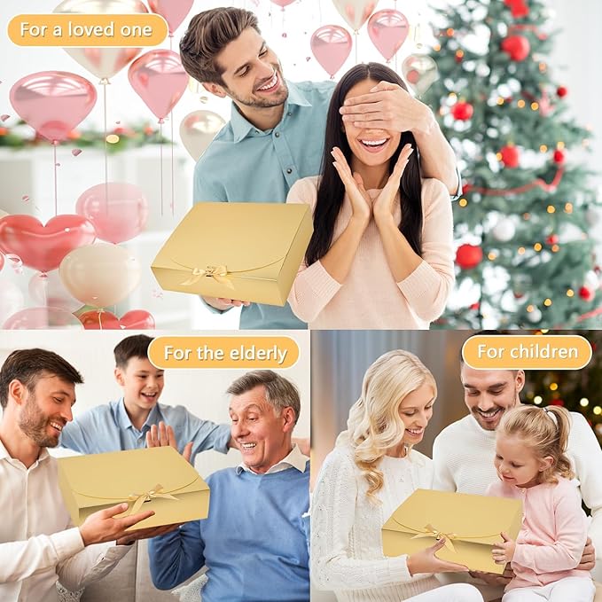 15Pack Gift Boxes with Lids, 10.6x7.8x3.1 Inches Bridesmaid Proposal Boxes with Ribbon, Gold Gift Boxes for Presents,Kraft Paper Boxes for Wedding Christmas Birthday Baby Shower Party