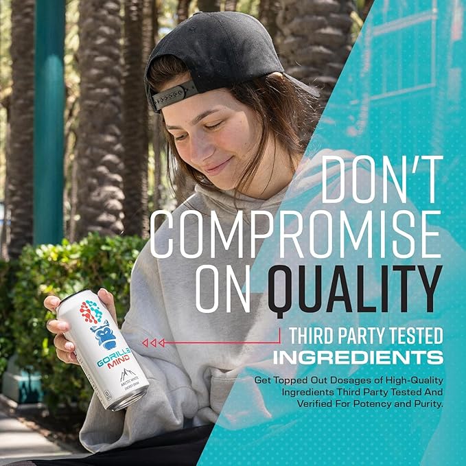 Gorilla Mind Energy Drink | Unmatched Energy · Amplified Focus | N-Acetyl-L-Tyrosine, Alpha-GPC, 200mg Caffeine, Uridine, Saffron | 0 Sugar Or Artificial Colors | 16oz | 12-Pack (Variety Pack #1)