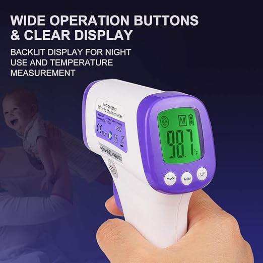 HUHETA Infrared Thermometer for Adults, Non Contact Forehead Thermometer with Fever Alarm, Accurate Reading and Memory Function, Body Temperature & Surface of Objects Use (Purple)