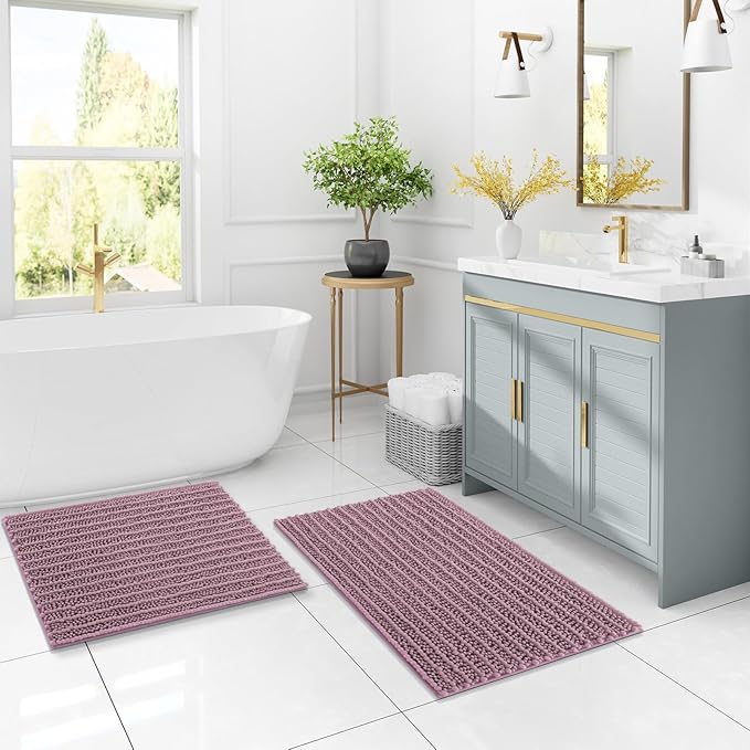 Arotive Luxury Chenille Bathroom Rug Mat, Extra Soft Thick Absorbent Shaggy Bath Rugs, Non-Slip Machine Wash Dry, Plush Bath Mats for Bathroom, Shower and Tub, 47x24, Deep Plum