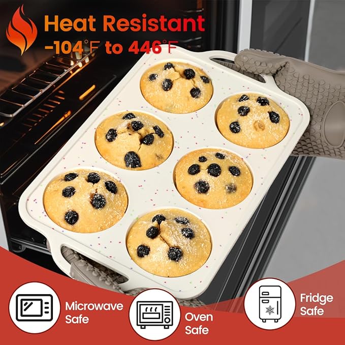 Silicone Muffin Pans for Baking, Metal Reinforced Frame Jumbo 6 Cups & Mini 24 Cups Cupcake Pan Nonstick Muffin Pan for Homemade Baking Easy to Handle