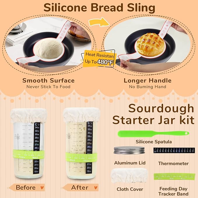 Sourdough Starter Kit,9 Inch Round & 10 Inch Oval Banneton Bread Proofing Basket with Dough Whisk Bread Lame Dough Scraper Bowl Scraper Silicone Brush Sourdough Bread Baking Supplies