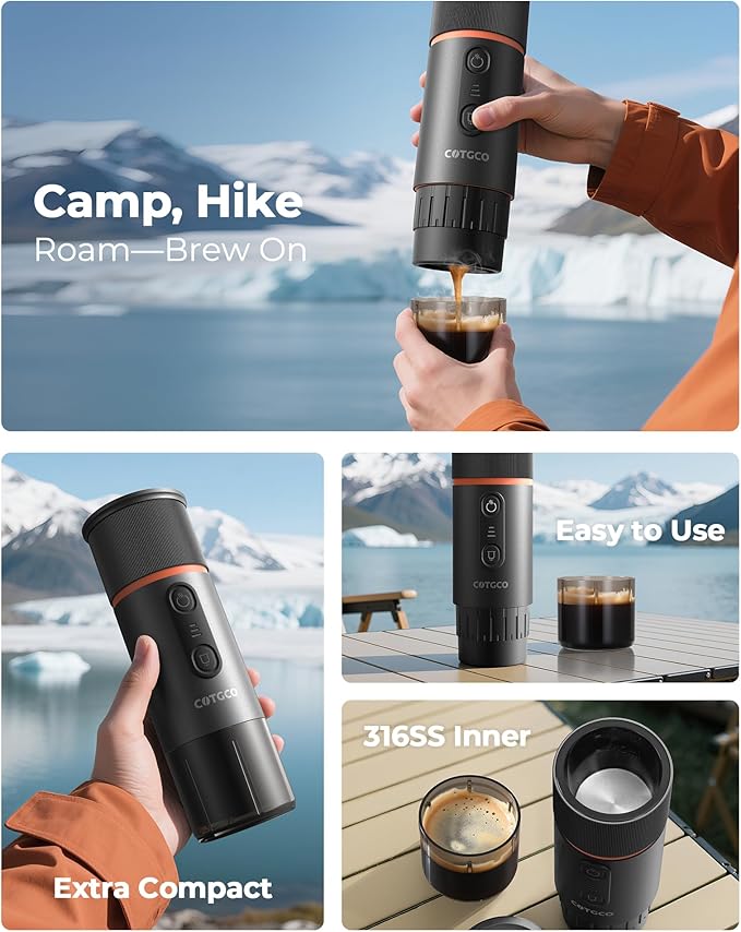 Portable Espresso Coffee Maker, Travel Coffee Maker for Camping, 20 Bar Self‑Heating Rechargeable with USB-C, with NS Capsule for Car/Travel/Camping