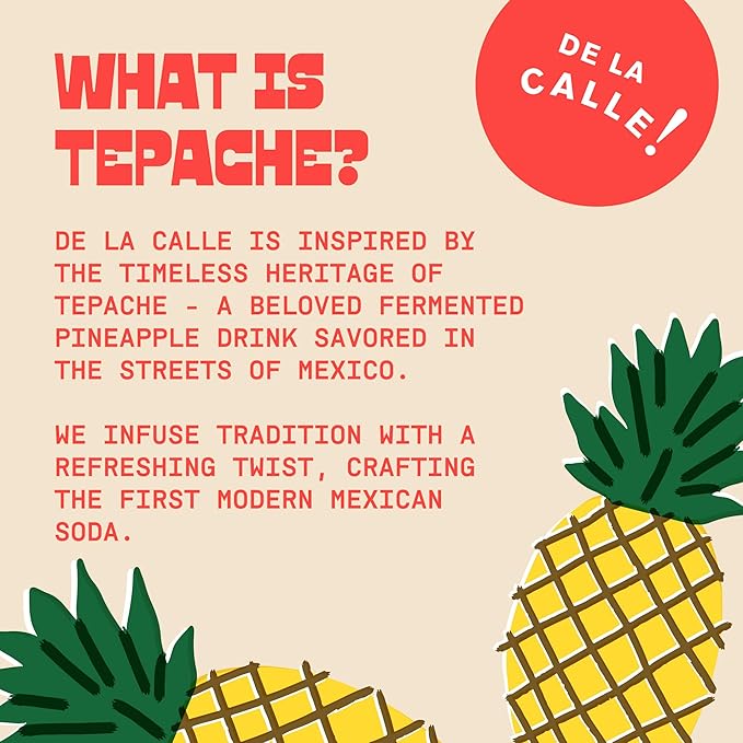 De La Calle Tepache - Mango Chili - Modern Mexican Soda - Craft Fermented Pineapple Sparkling Beverage - Certified Organic, Antioxidant Rich, Non-Alcoholic, Healthy Soda, Low Sugar, Low Calorie, Non-GMO