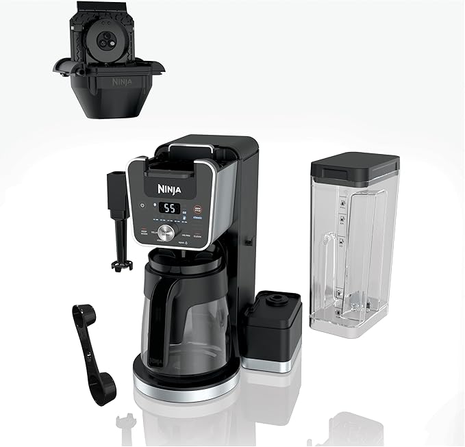 Ninja | Coffee Maker | DualBrew Single Serve System | 4 Brew Styles | Keep Warm Feature & Buit- In Frother | 14 Cup Glass Carafe & Removable 70oz Water Reservoir | Black | CFP451A