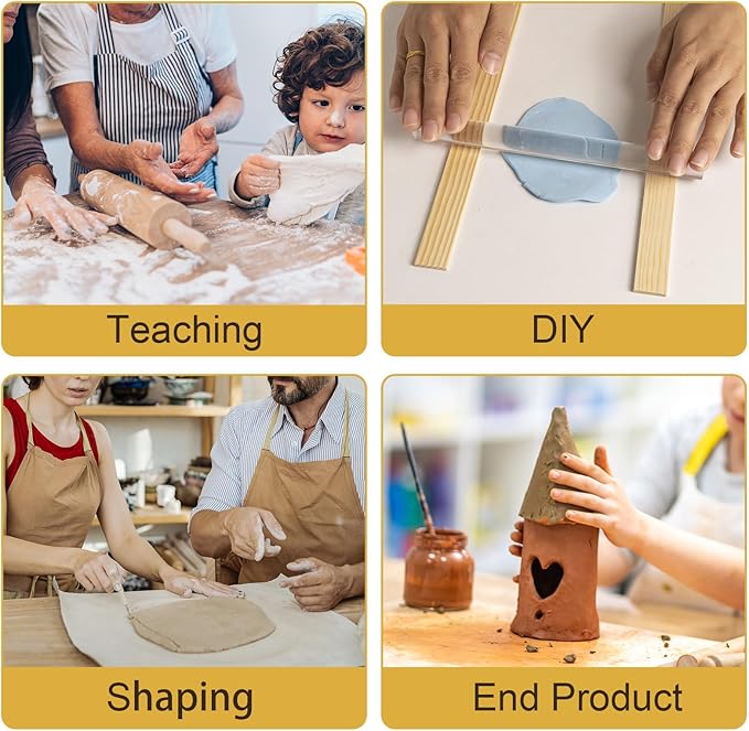 DIYOOHOMY 10 Pcs 17 Inch Rolling Pin Guides for Dough Thickness Polymer Clay Tools, Wooden Slab Roller for Clay, Clay Rolling Pin Depth Guide Pottery Ceramics Supplies
