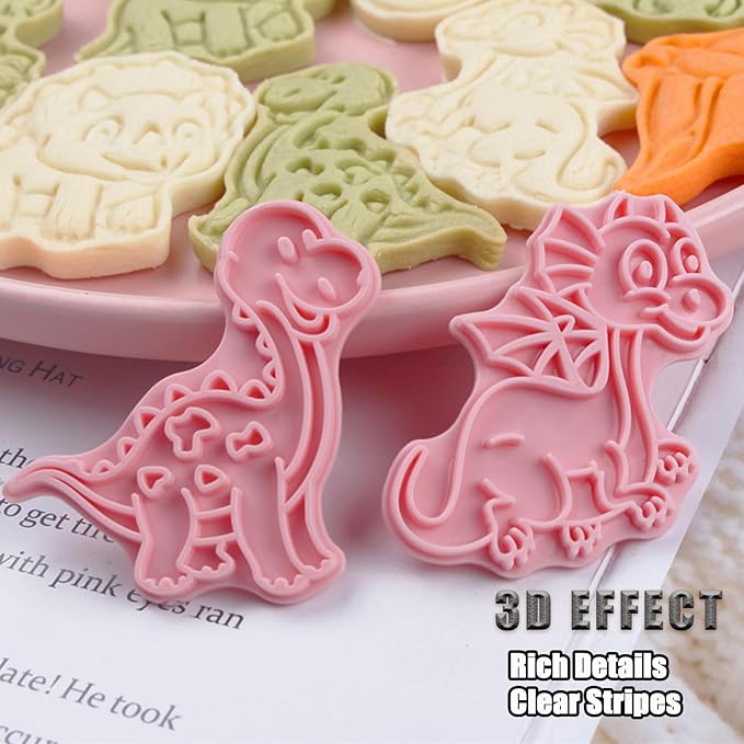 8 Pcs Dinosaur Cookie Cutters Set Baking Molds 3D Dinosaur Press type Cookie Cutter for Baking, Fondant, Cheese, and Pastries