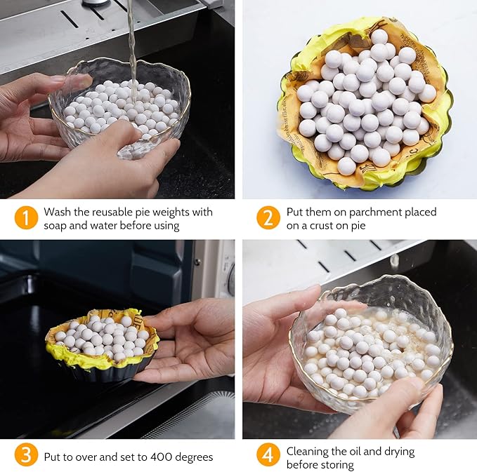 Tessco Pie Weights for Blind Baking, 3.2 lb Ceramic Pie Weights Beads to The Rim Crust Reusable Ceramic Stoneware with Plastic Container(White)