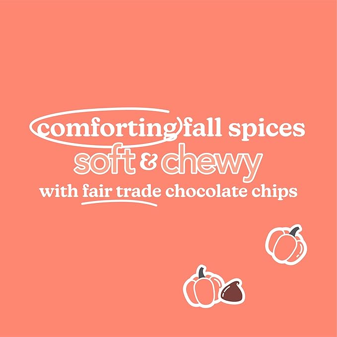 Love + Chew Superfood Soft Baked MINI Cookies, Pumpkin Chip Flavor, Plant Based Cookie Made With Almonds & Dark Chocolate for Kids and Adults, Vegan Snacks, Gluten Free, Paleo, Non GMO, 18 Pack
