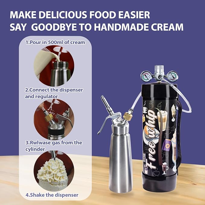 2100g Whipped Cream Charger 3.3L Steel Tank Nitrous Canisters 4 pack,Compatible with most dispensers