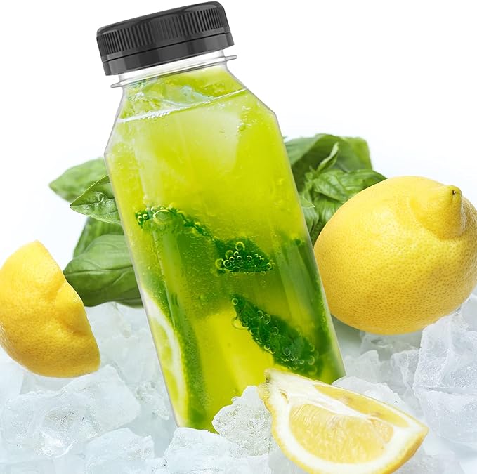 3 Pcs 12 oz Plastic Juice Bottle Reusable Transparent Bulk Beverage Containers with Black Lids for Juice, Drinking Milkshake Tea, Milk, Juicing Smoothie Water and Other Beverages, Fridge Storage