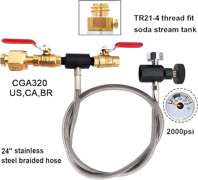 Soda Machine CO2 Cylinder Refill Adapter Hose Soda Maker Co2 Canister Refill Station for Filling Soda blue Co2 Bottle