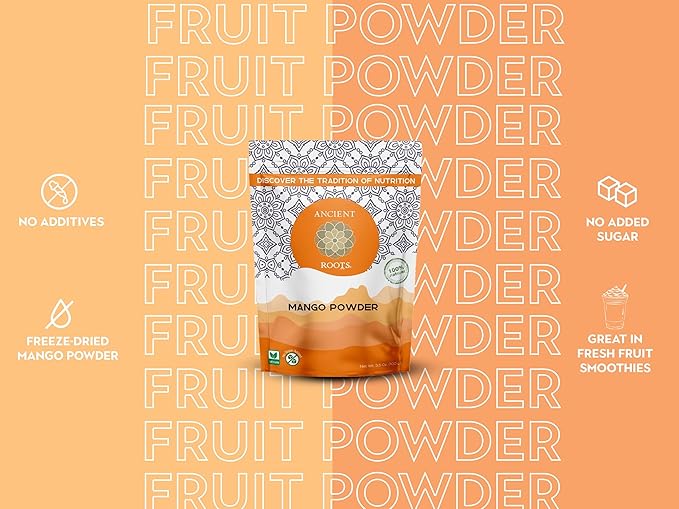 Ancient Roots Mango Fruit Powder - All-Natural Fruit Powder, Filled with Antioxidants, No Sugar Added, Indian Mango, Tropical Smoothie Mix - 3.5 ounces (25 Servings)