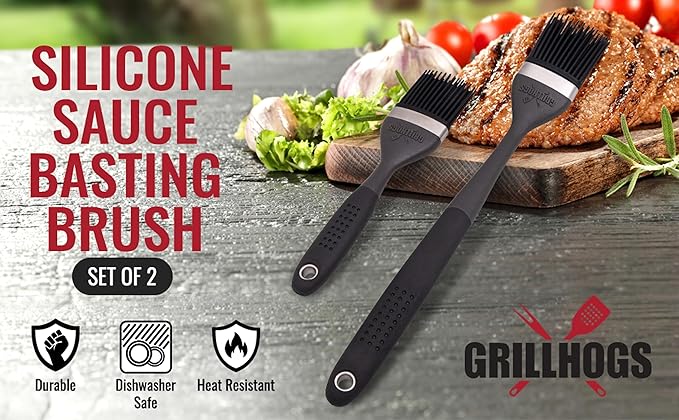 Silicone Sauce Basting Brush, Premium Soft Touch Handles, Pastry and Oil Brush & Barbecue Grilling, Dishwasher Safe & Heat Resistant, Set of 2 (7.5" & 12")