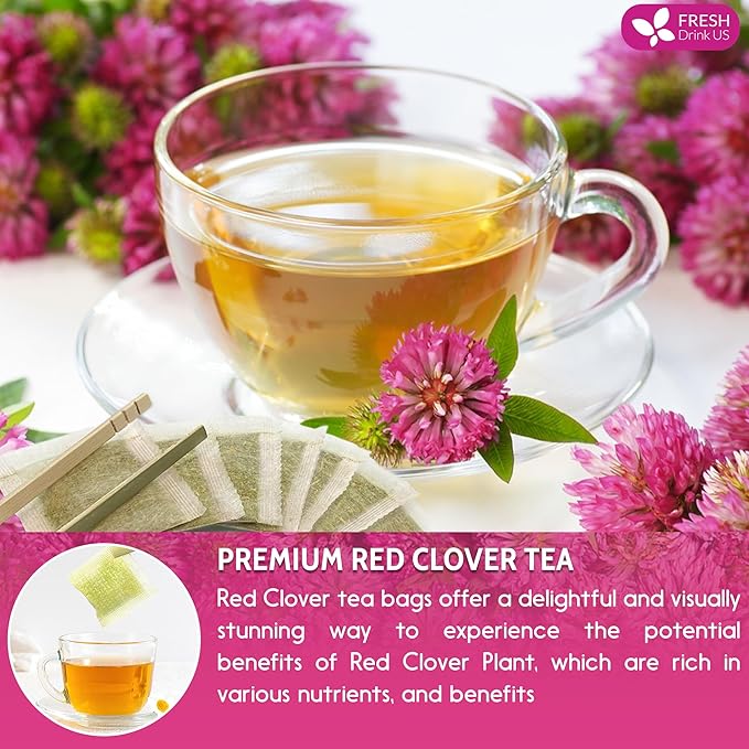 FreshDrinkUS, Premium Red Clover Herbal Teaโ 75 Tea Bags โ Pure โ Naturally Smooth & Mild Flavor โ Premium Quality, Eco-Conscious Packaging. Caffeine-Free. Gluten Free. Vegan
