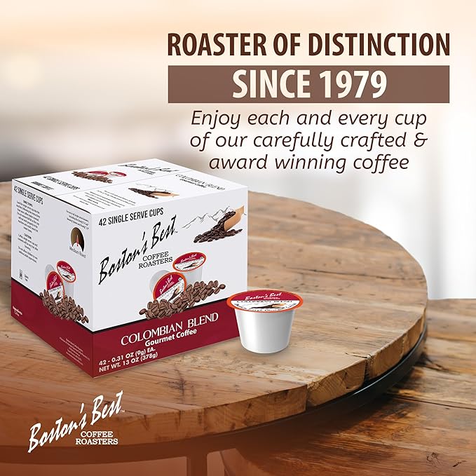 Bostonโs Best - Colombian Blend Delectable Gourmet Coffee, Bold Medium Roast Compatible with Keurig Coffee Maker - 1 Count (42 Single Serve Cups)