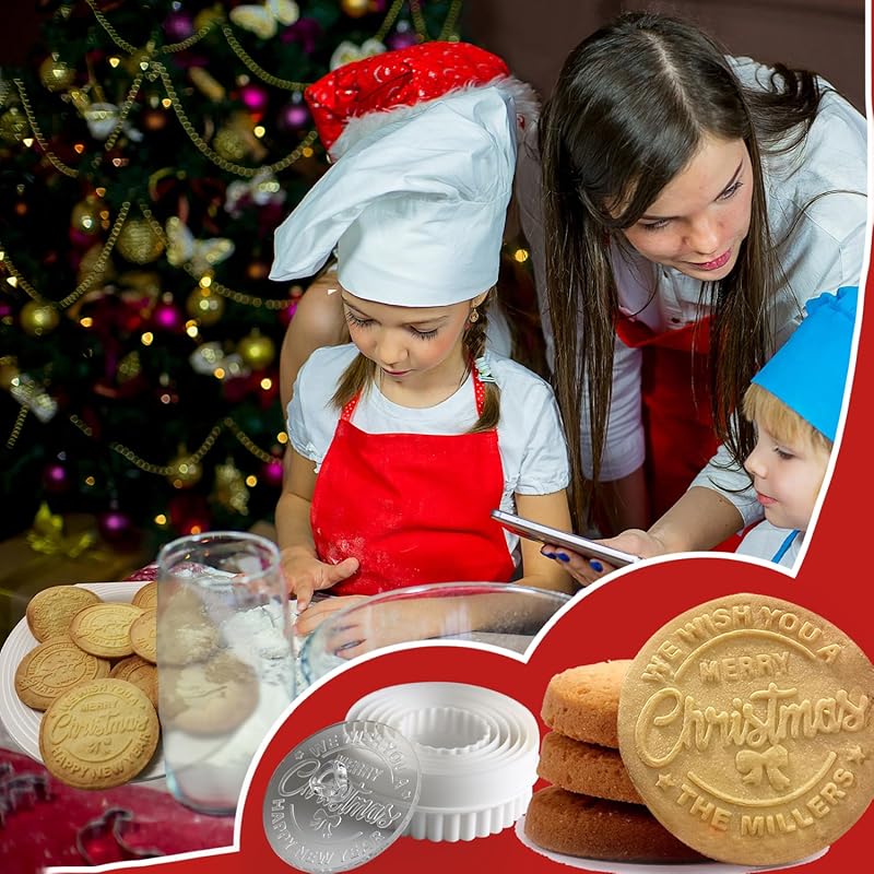 Personalized Christmas Cookie Stamps Customizable Name Cookie Stamps With Handle Cutter For Cookie Baking Decorating Cakes And Handmade Christmas Gifts Perfect (Raised cookie design)