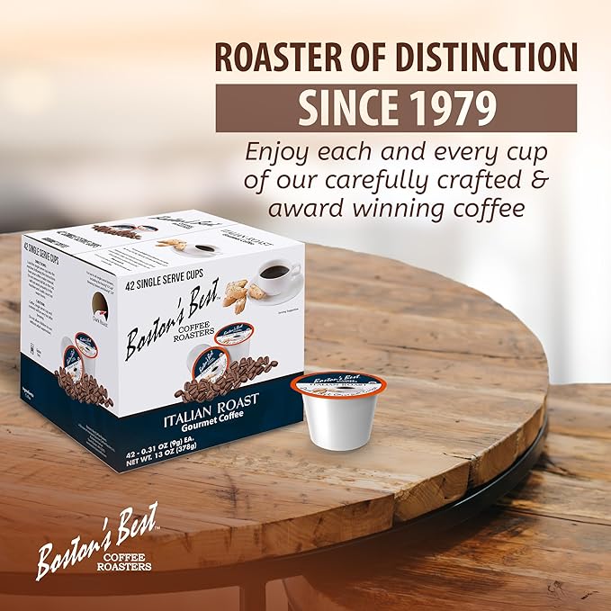 Bostonโs Best - Italian Roast, Deliciously Bold Dark Roast Gourmet Coffee Compatible with Keurig Coffee Maker, 1 Count (42 Single Serve Cups)