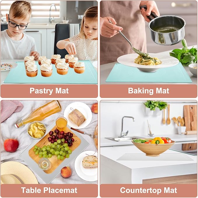 uxcell Silicone Pastry Mat, 19.7" x 15.8" Silicone Baking Mat with Measurements, Non-Stick Dough Rolling Mat for Making Pastry Cookies Bread Pizza White