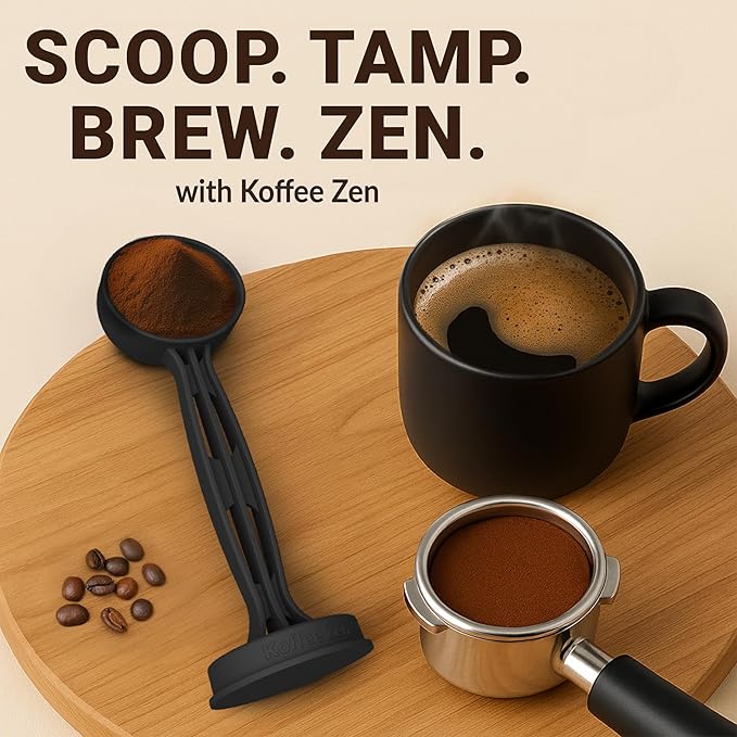 Koffee Zen Espresso Tamper Set, 5 Interchangeable Sizes (49–58mm), Dual Coffee Scoop (1 & 2 TBSP), Fits Breville, Delonghi & More
