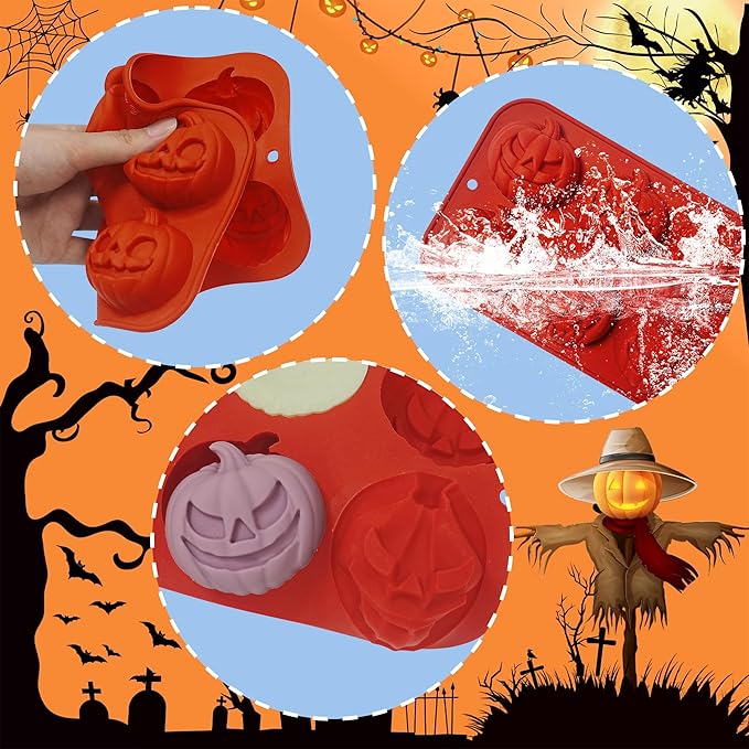 2Pcs Halloween Pumpkin Molds Silicone for Chocolate Candy, 3D Halloween pumpkin Molds Silicone for Candy Gummy (Pumpkin)