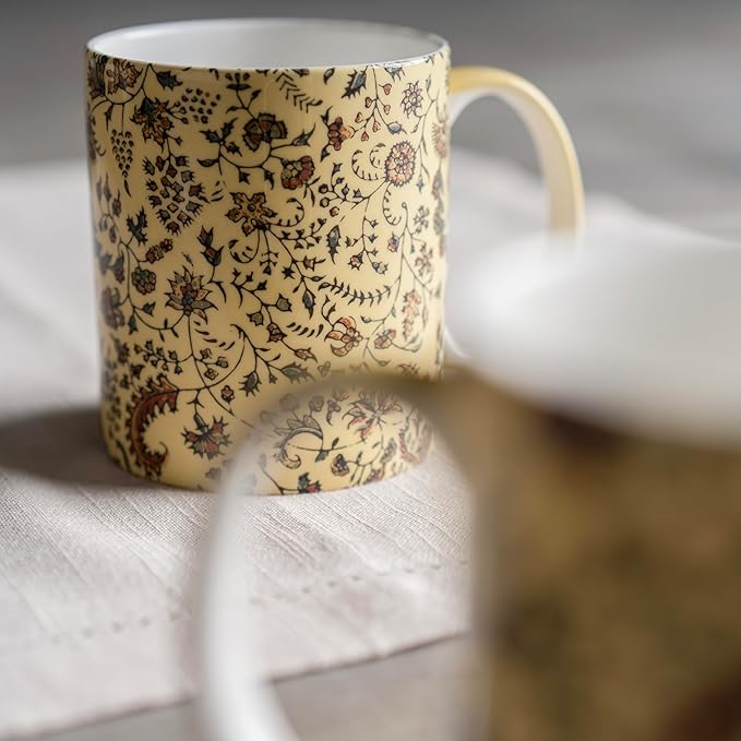 Maison d' Hermine Coffee Mug with Handles Fine Bone China Mugs Pack of Two Tea Cups for Hot Beverages Cappuccino Latte Home Restaurant Office Perfect for Gift (Lakshmi, 12 Ounce)
